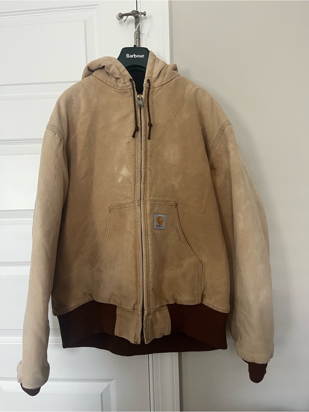 Carhartt Tan Hooded Duck Jacket with Quilted Lining